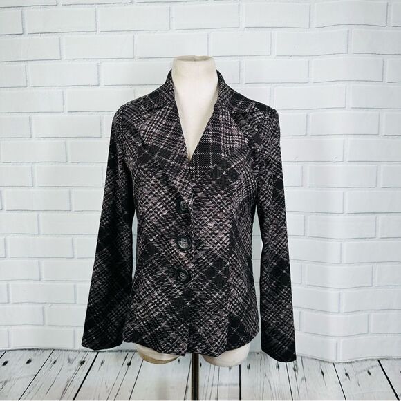 10/$25🦋 Brandon Thomas Black & Gray Plaid Single Breasted Blazer - Size Small - Picture 1 of 10
